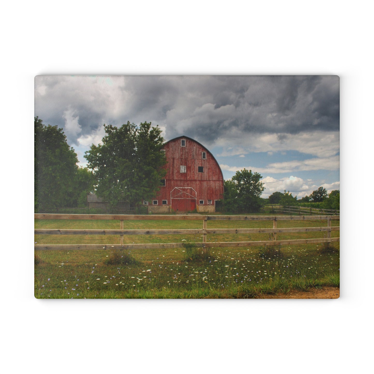U R There Photography Elba Township Red Rustic Farmhouse Tempered-Glass Cutting Board