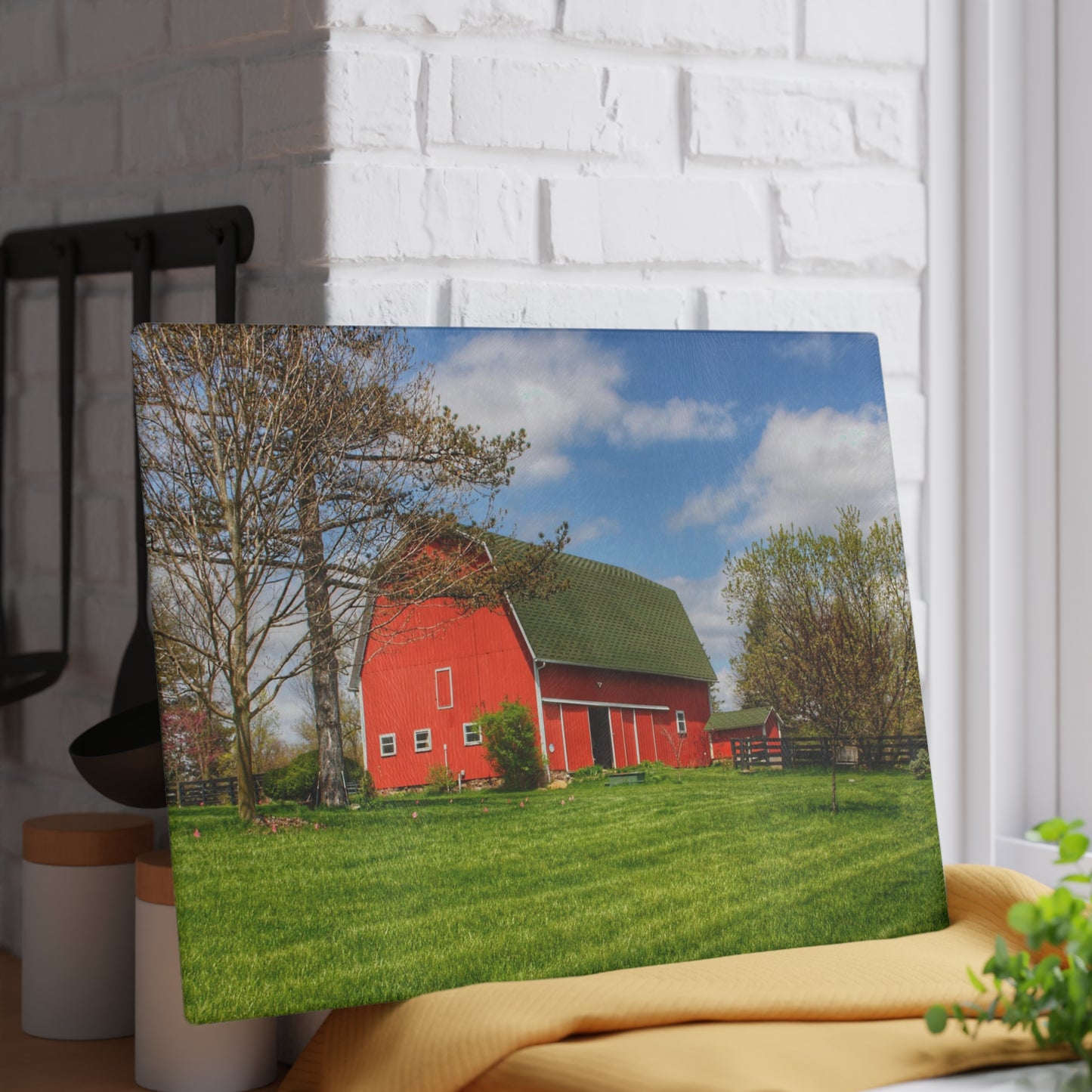 U R There Photography Barber Road Red Rustic Farmhouse Tempered-Glass Cutting Board