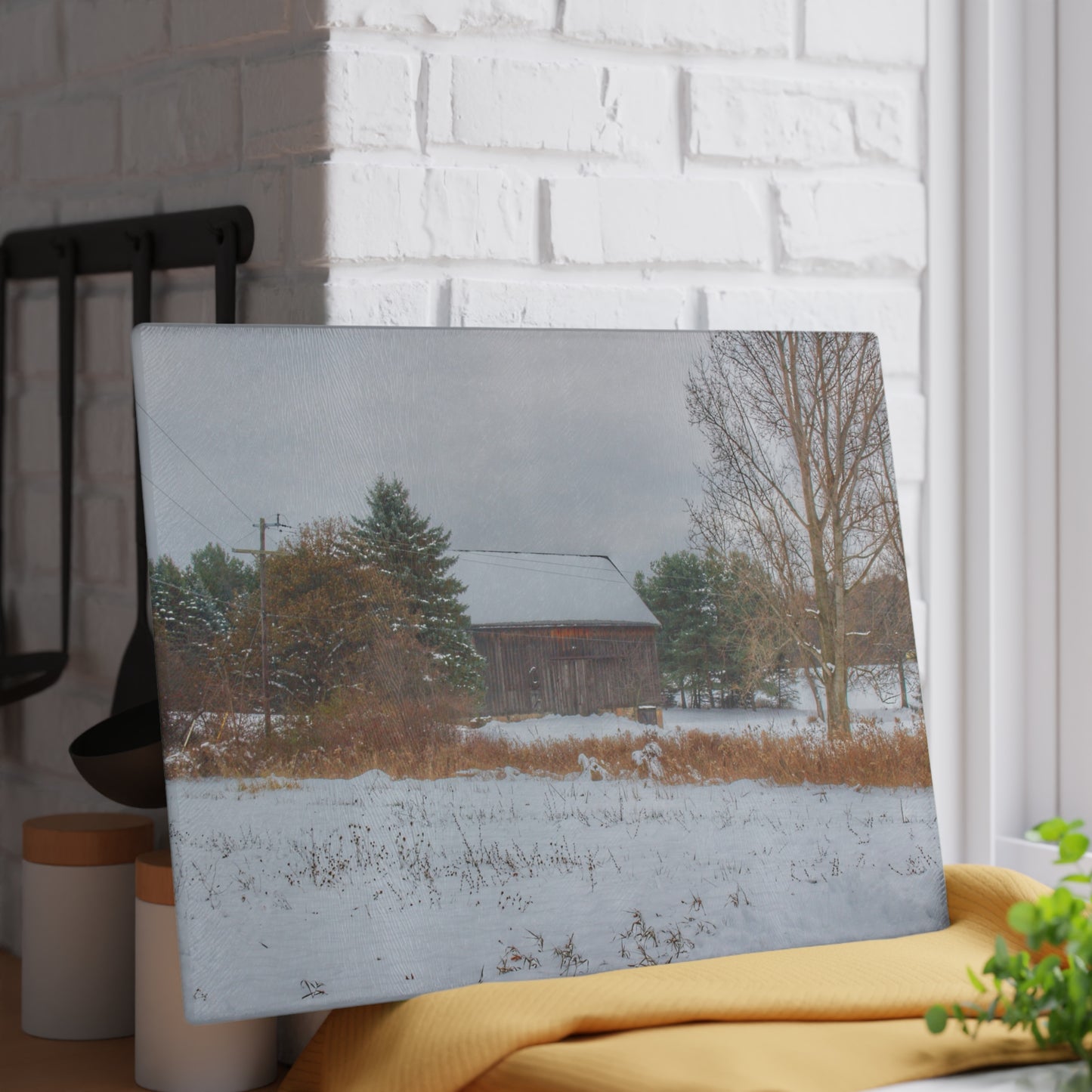 U R There Photography Hosner Road Grey in Winter Rustic Farmhouse Tempered-Glass Cutting Board
