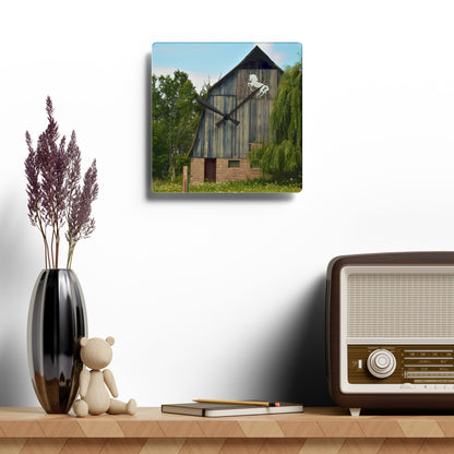 U R There Photography Hassler Lake Horse Barn Rustic Farmhouse Acrylic Analog Wall Clock