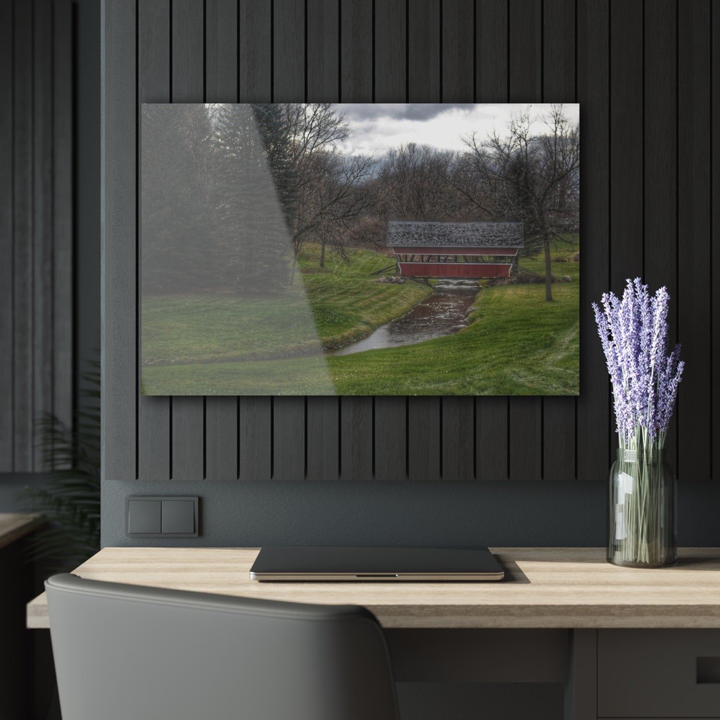 U R There Photography Hadley Covered Bridge III Rustic Farmhouse Acrylic Wall Print