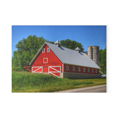 U R There Photography Metamora Red 2020 I Rustic Farmhouse Tempered-Glass Cutting Board