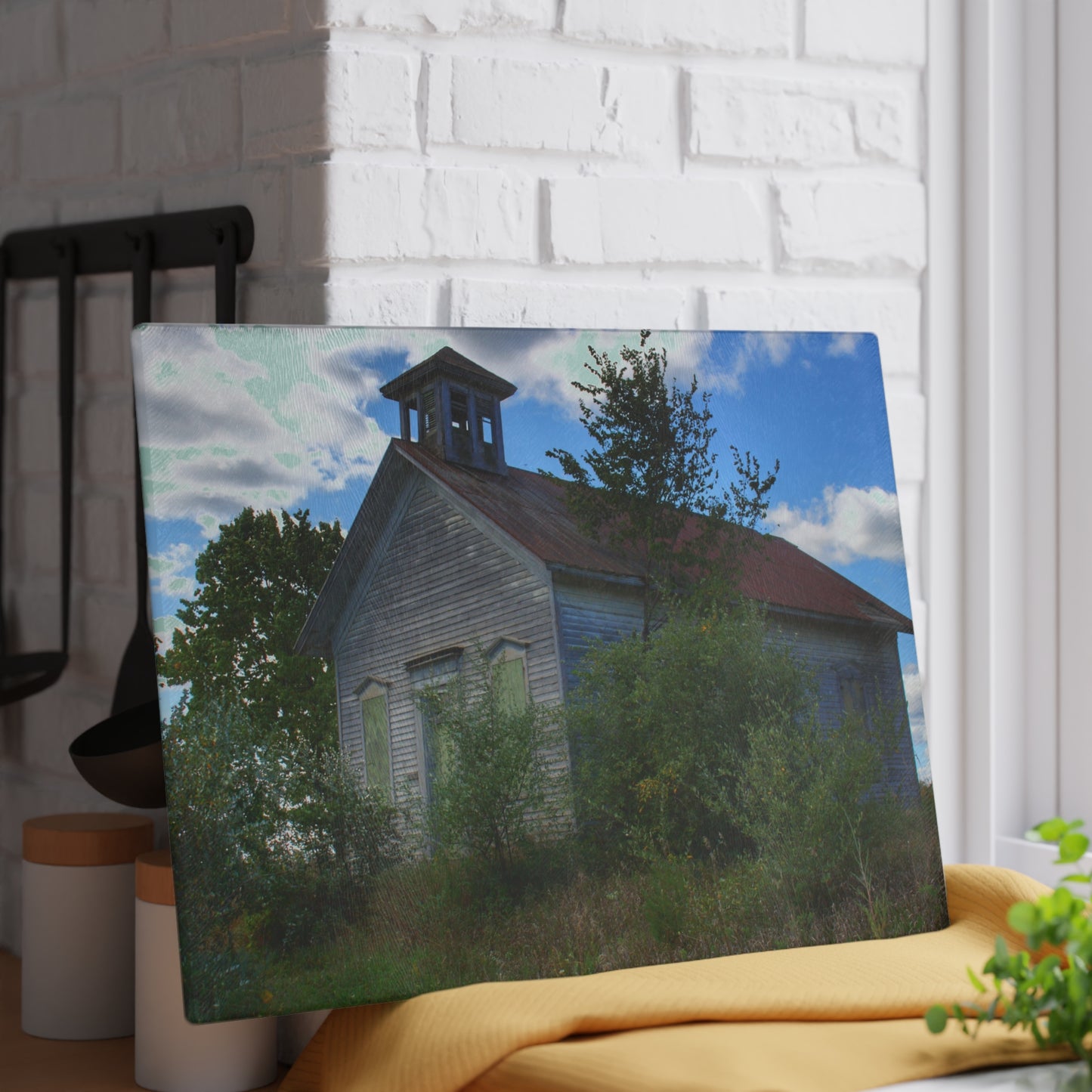 U R There Photography Mound Road Schoolhouse Rustic Farmhouse Tempered-Glass Cutting Board