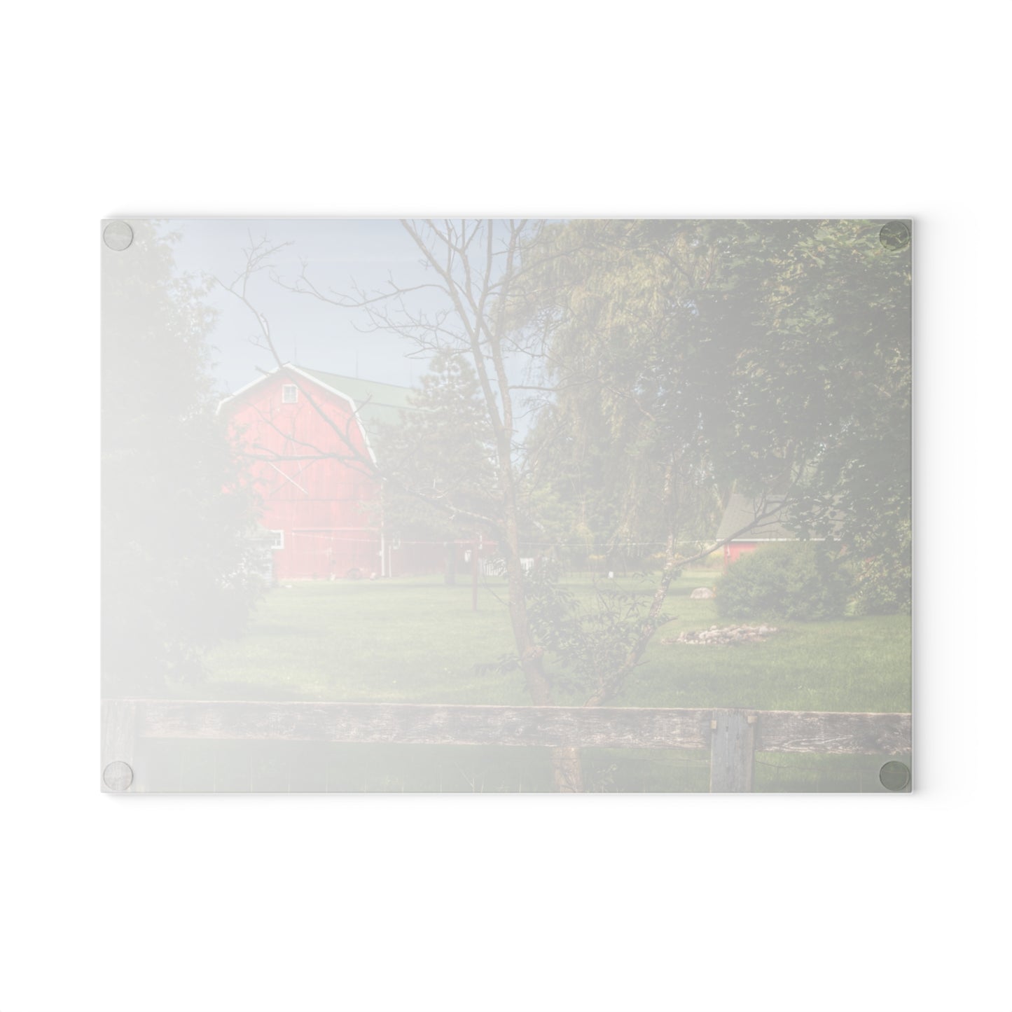 U R There Photography Roadside Red Beyond the Fence Rustic Farmhouse Tempered-Glass Cutting Board