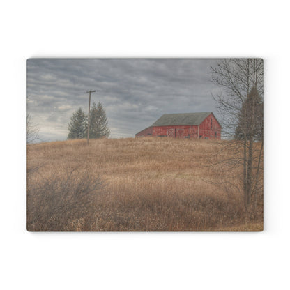 U R There Photography Grey Road Hillside Red I Rustic Farmhouse Tempered-Glass Cutting Board