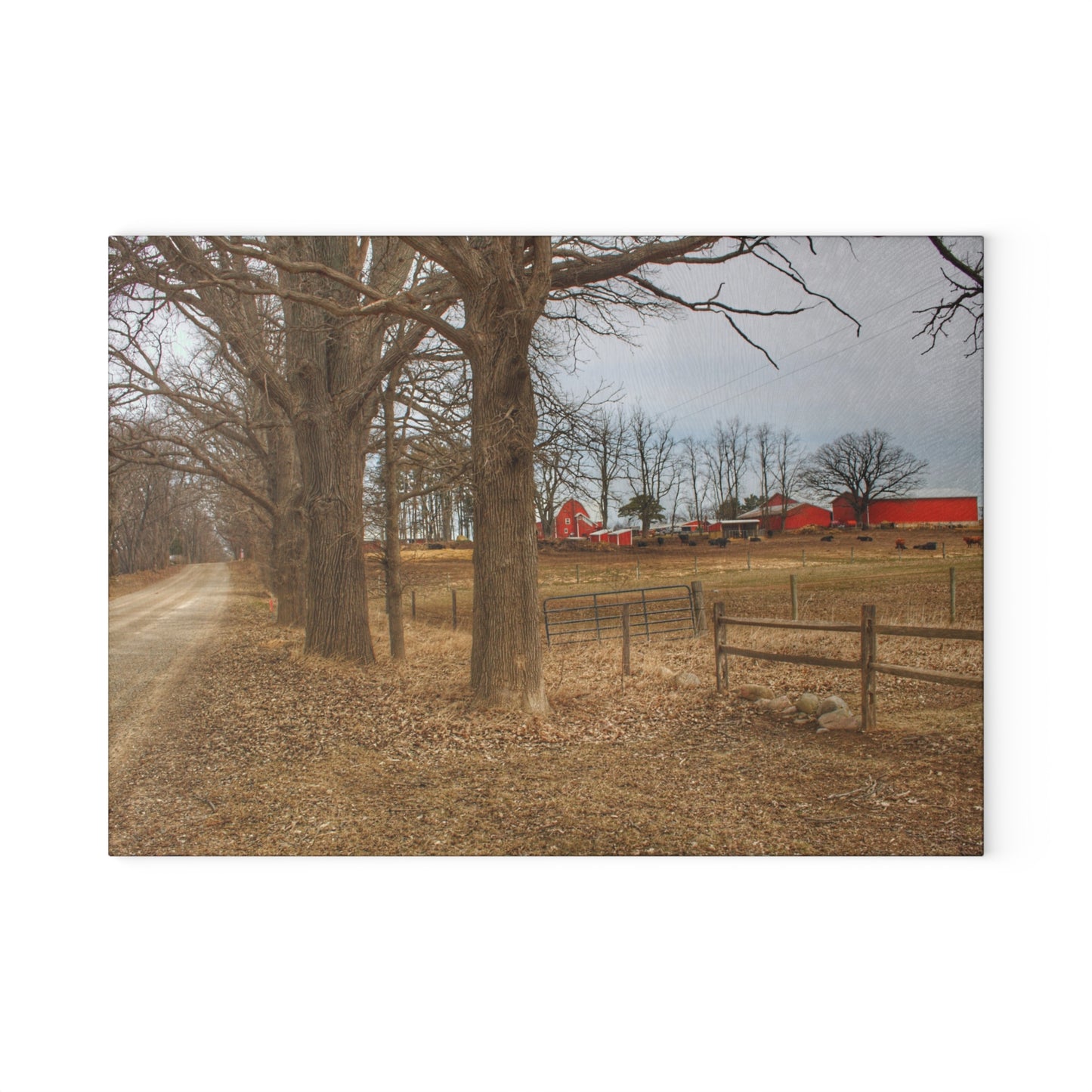 U R There Photography Wilder Road Cow Farm Rustic Farmhouse Tempered-Glass Cutting Board