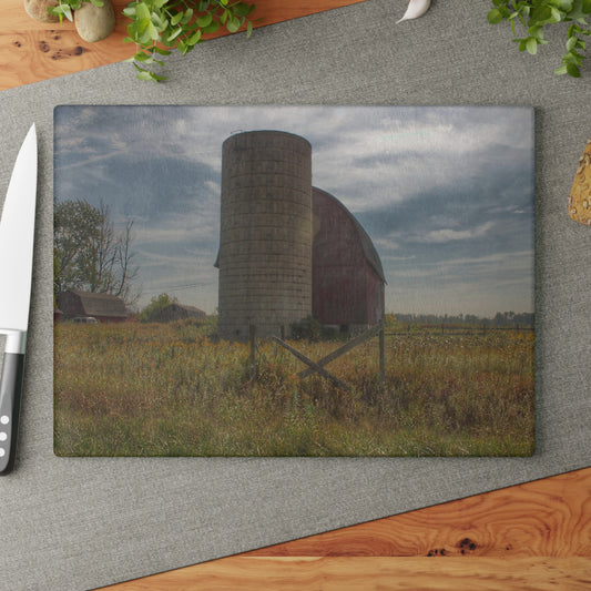 Barn Boutique Rustic Tempered-Glass Cutting Board| Mushroom Road Red II