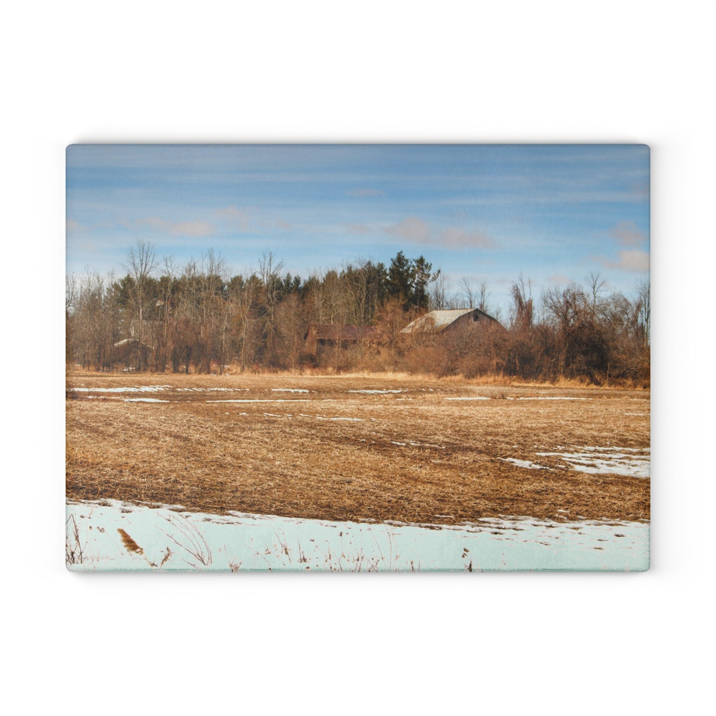 U R There Photography North Hunt Road Farm II Rustic Farmhouse Tempered-Glass Cutting Board