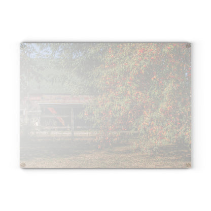 U R There Photography Farrand Road Red Coral by Flowering Tree Rustic Farmhouse Tempered-Glass Cutting Board