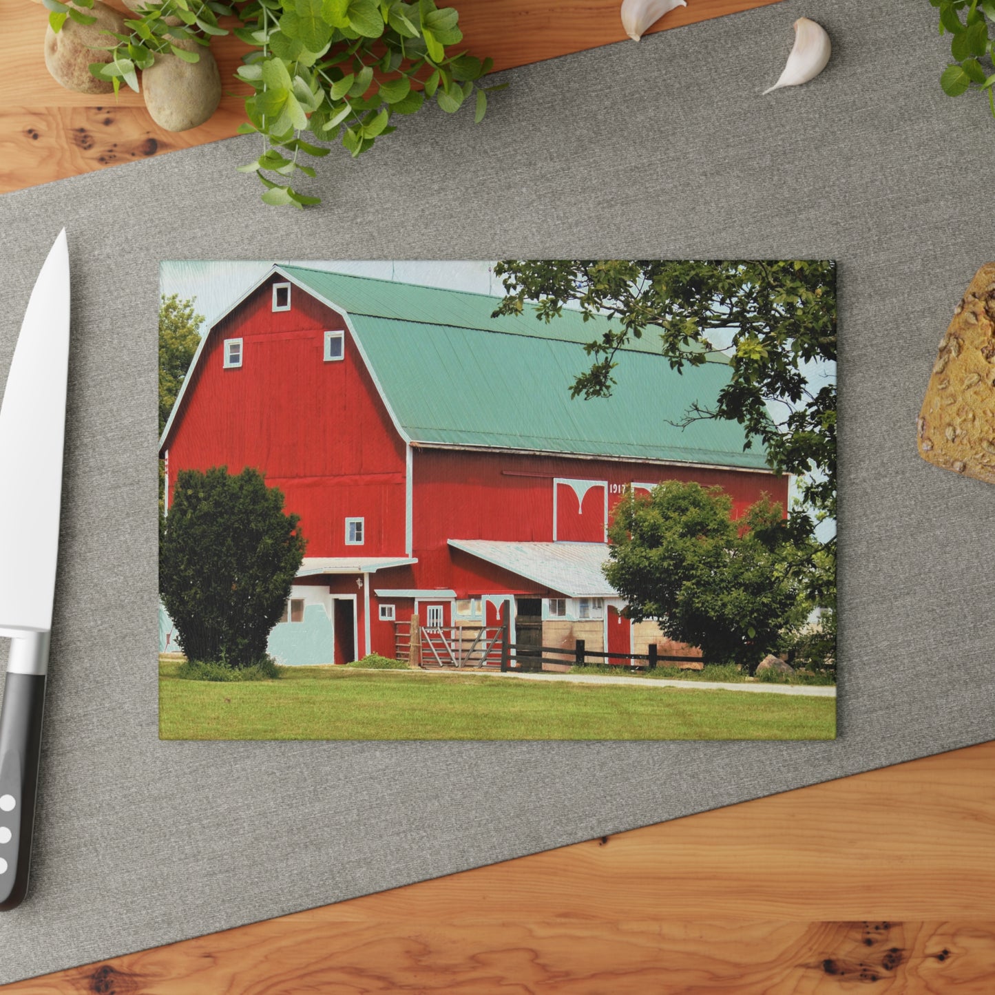 U R There Photography Stewart Road Red II Rustic Farmhouse Tempered-Glass Cutting Board