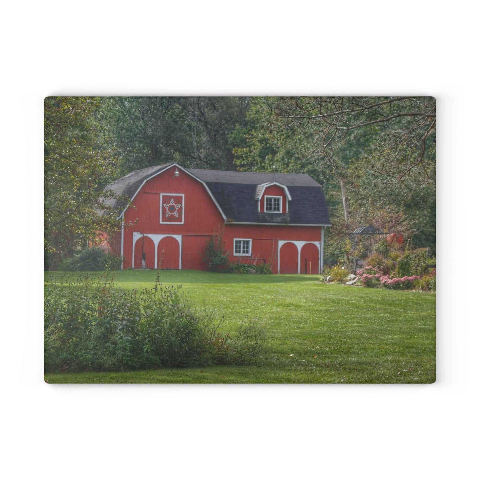 U R There Photography Charming Red Rustic Farmhouse Tempered-Glass Cutting Board