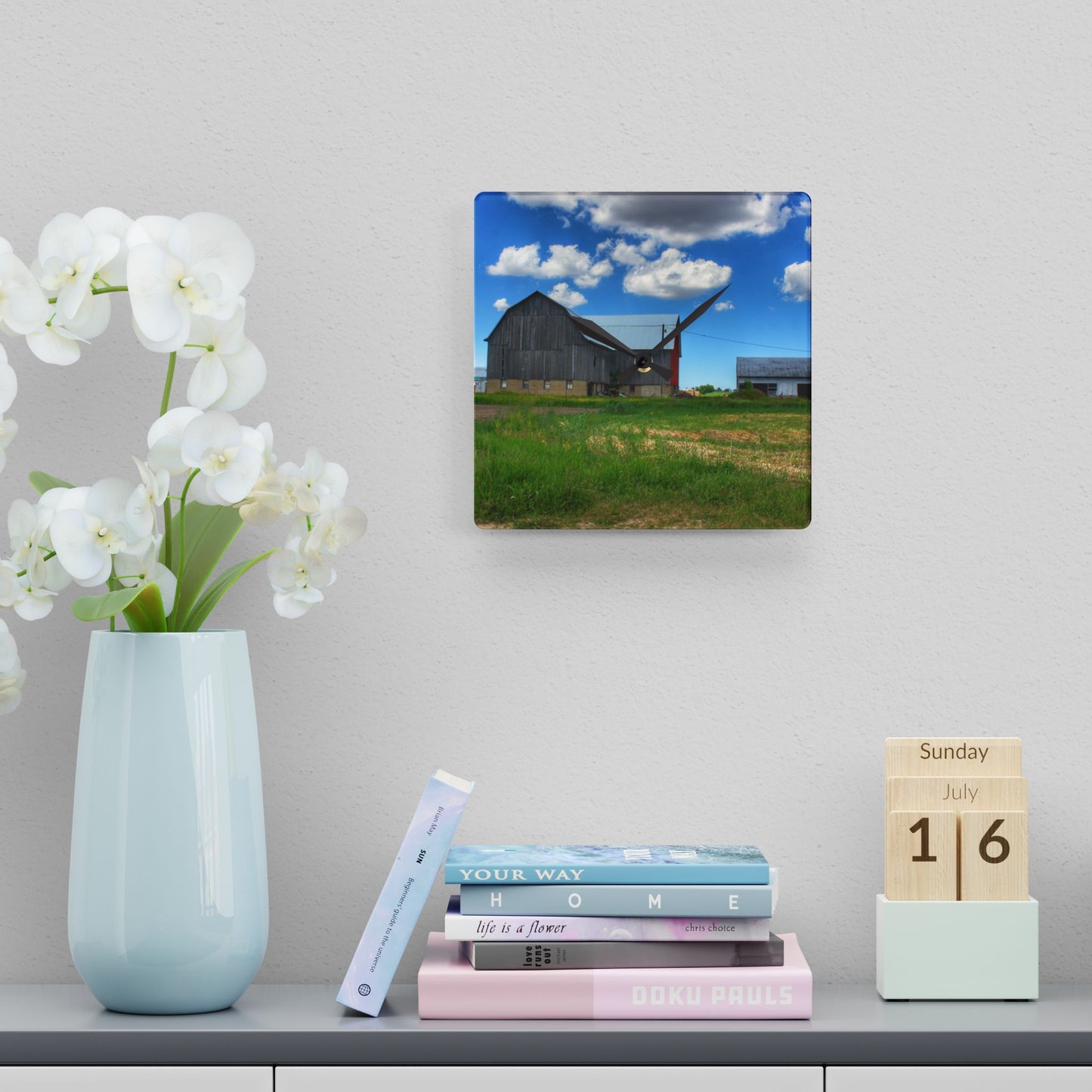 U R There Photography Cass City Elmwood Grey Rustic Farmhouse Acrylic Analog Wall Clock