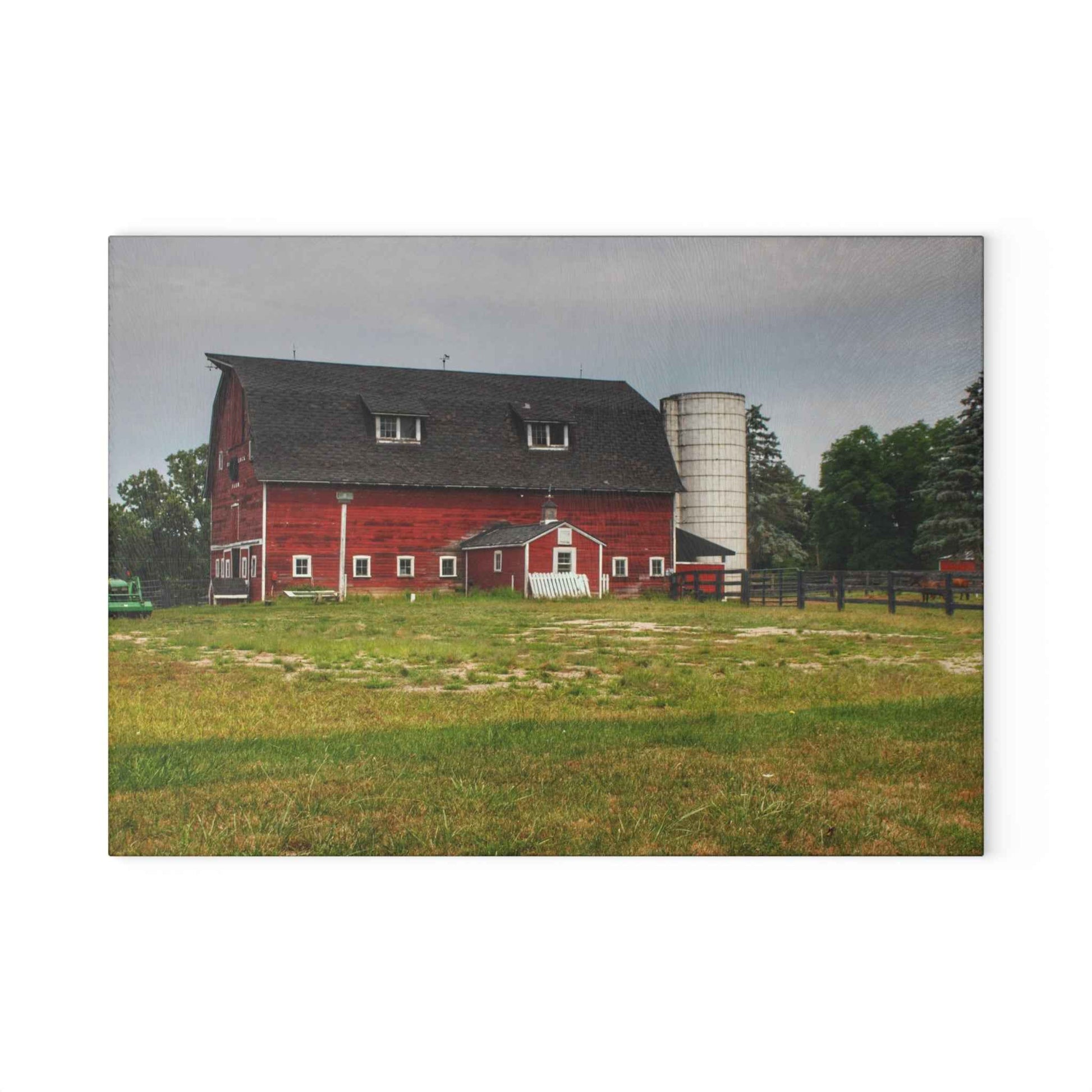 U R There Photography Oxford Old Red and Silo Rustic Farmhouse Tempered-Glass Cutting Board
