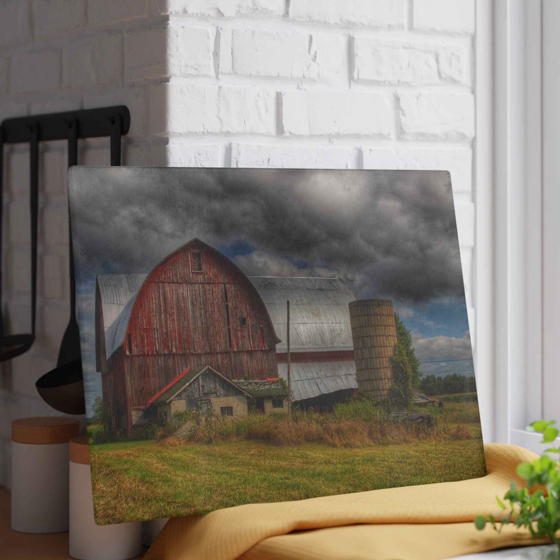 U R There Photography Valentine Road Red I Rustic Farmhouse Tempered-Glass Cutting Board