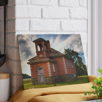 U R There Photography North Grove Road Schoolhouse I Rustic Farmhouse Tempered-Glass Cutting Board