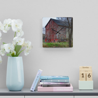 U R There Photography Lake George Red I Rustic Farmhouse Acrylic Analog Wall Clock