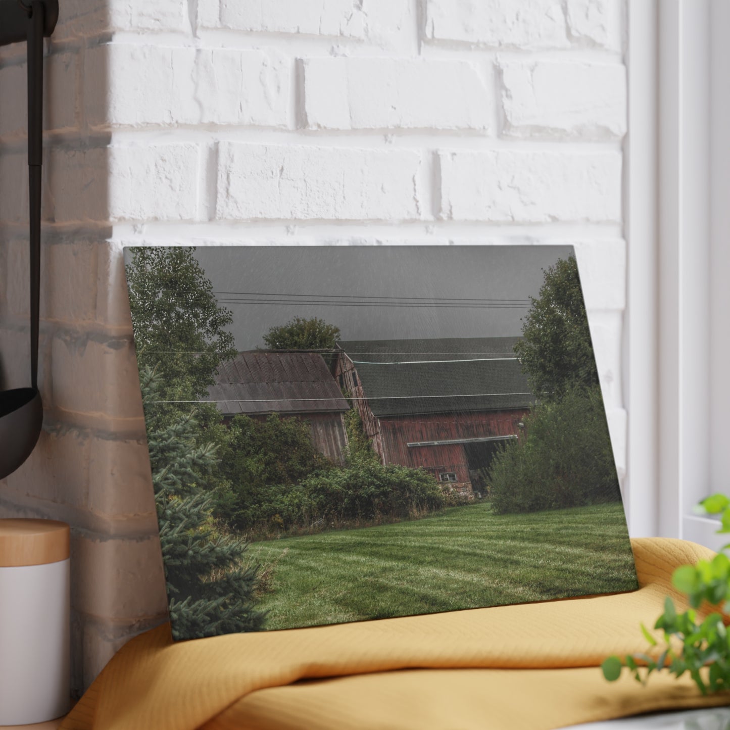 U R There Photography Bowers Road Grey Duo II Rustic Farmhouse Tempered-Glass Cutting Board