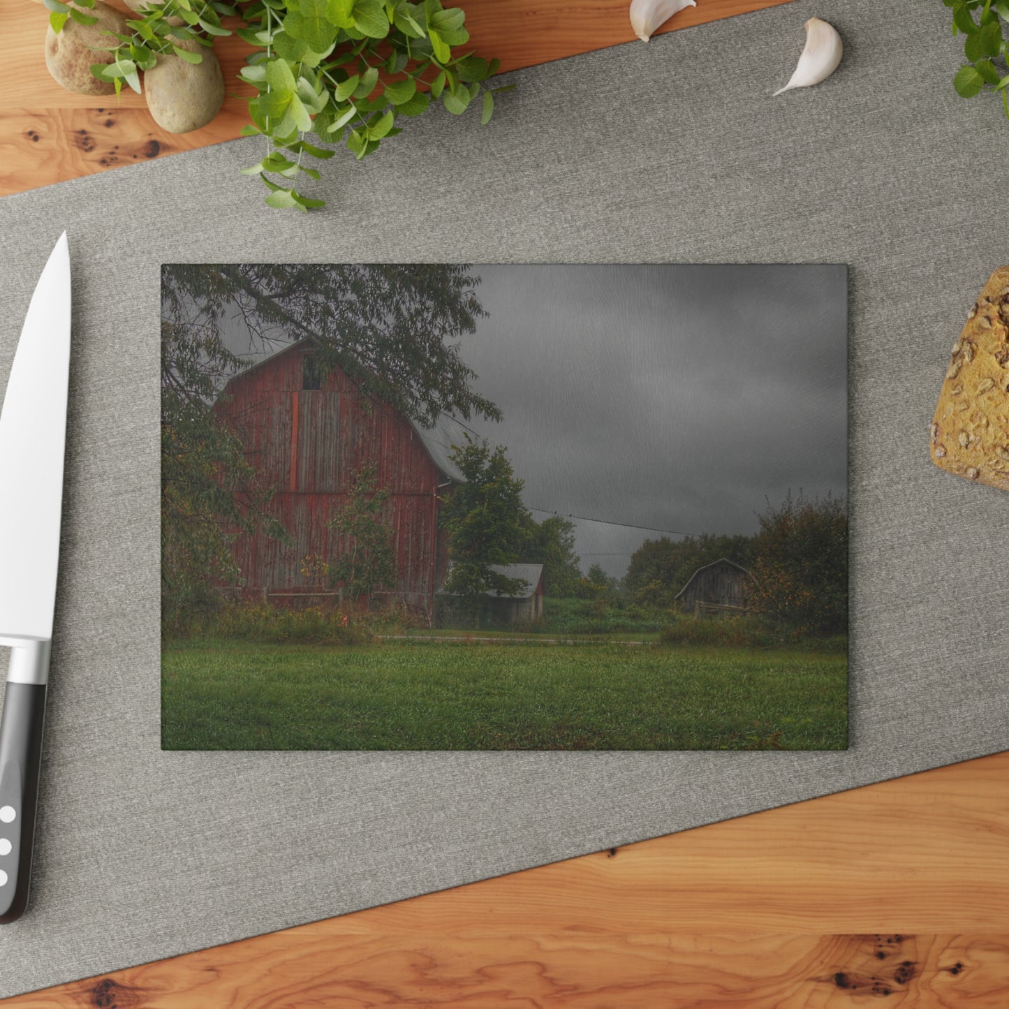 U R There Photography Columbiaville Red and Little Grey Rustic Farmhouse Tempered-Glass Cutting Board