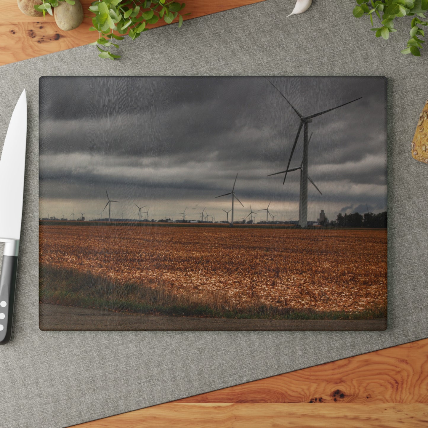 U R There Photography Garner Road Windmills Rustic Farmhouse Tempered-Glass Cutting Board
