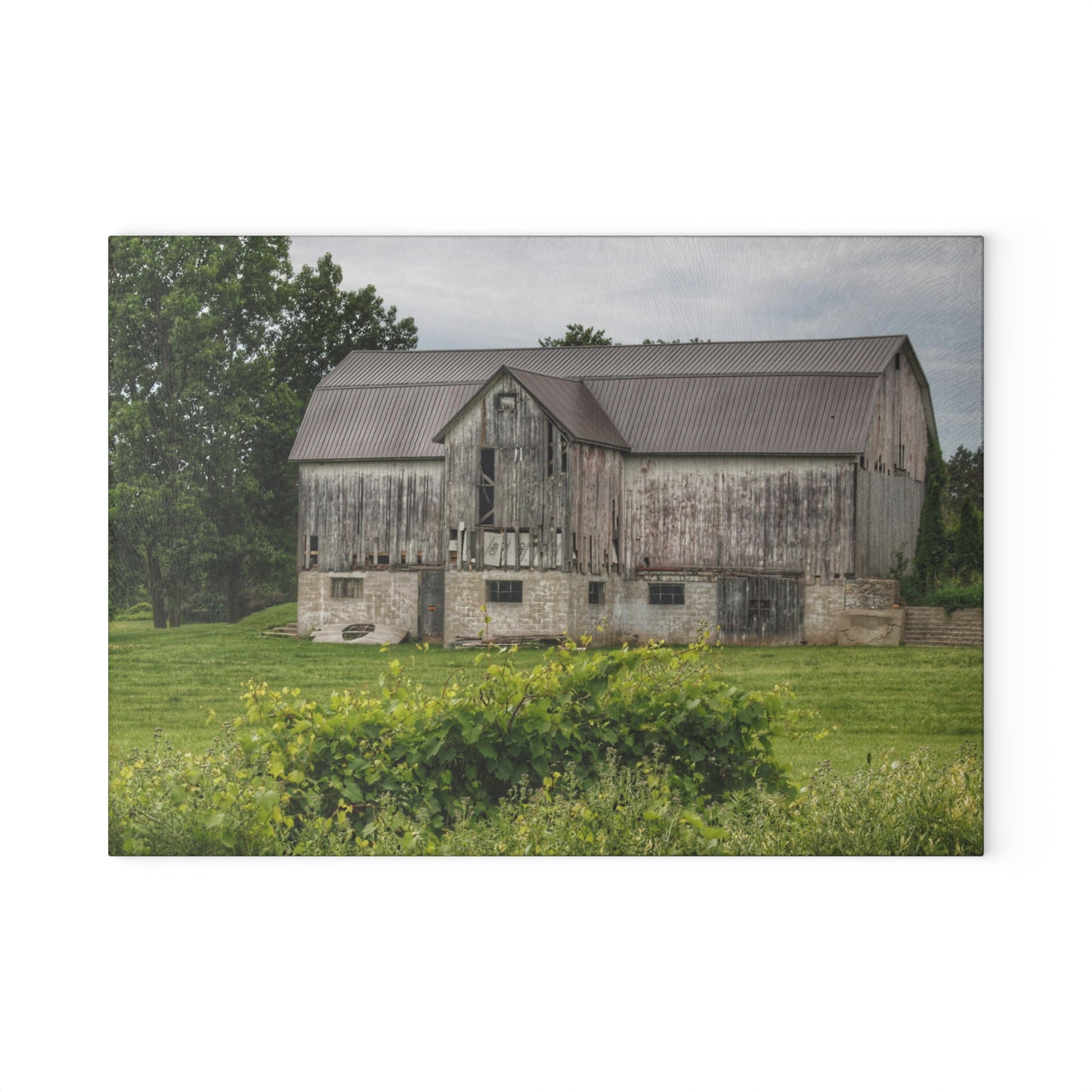 Dequindre Road Grey I Rustic Farmhouse Tempered-Glass Cutting Board 8" x 11" Rectangle