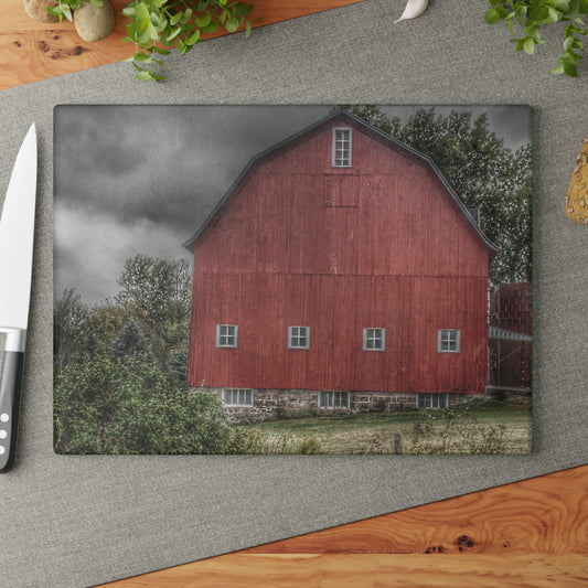 U R There Photography Vassar Road Red II Rustic Farmhouse Tempered-Glass Cutting Board
