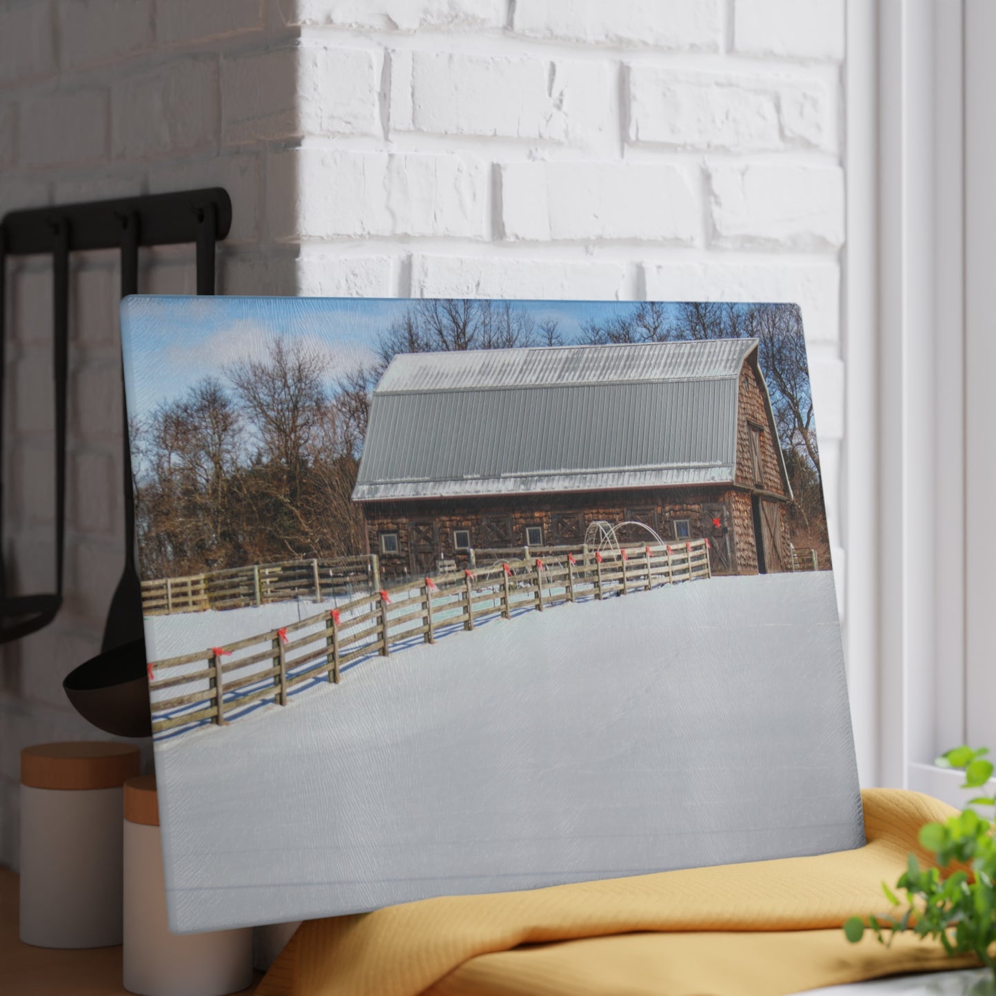 U R There Photography Morgan Lanes Cedar Shake Barn Rustic Farmhouse Tempered-Glass Cutting Board