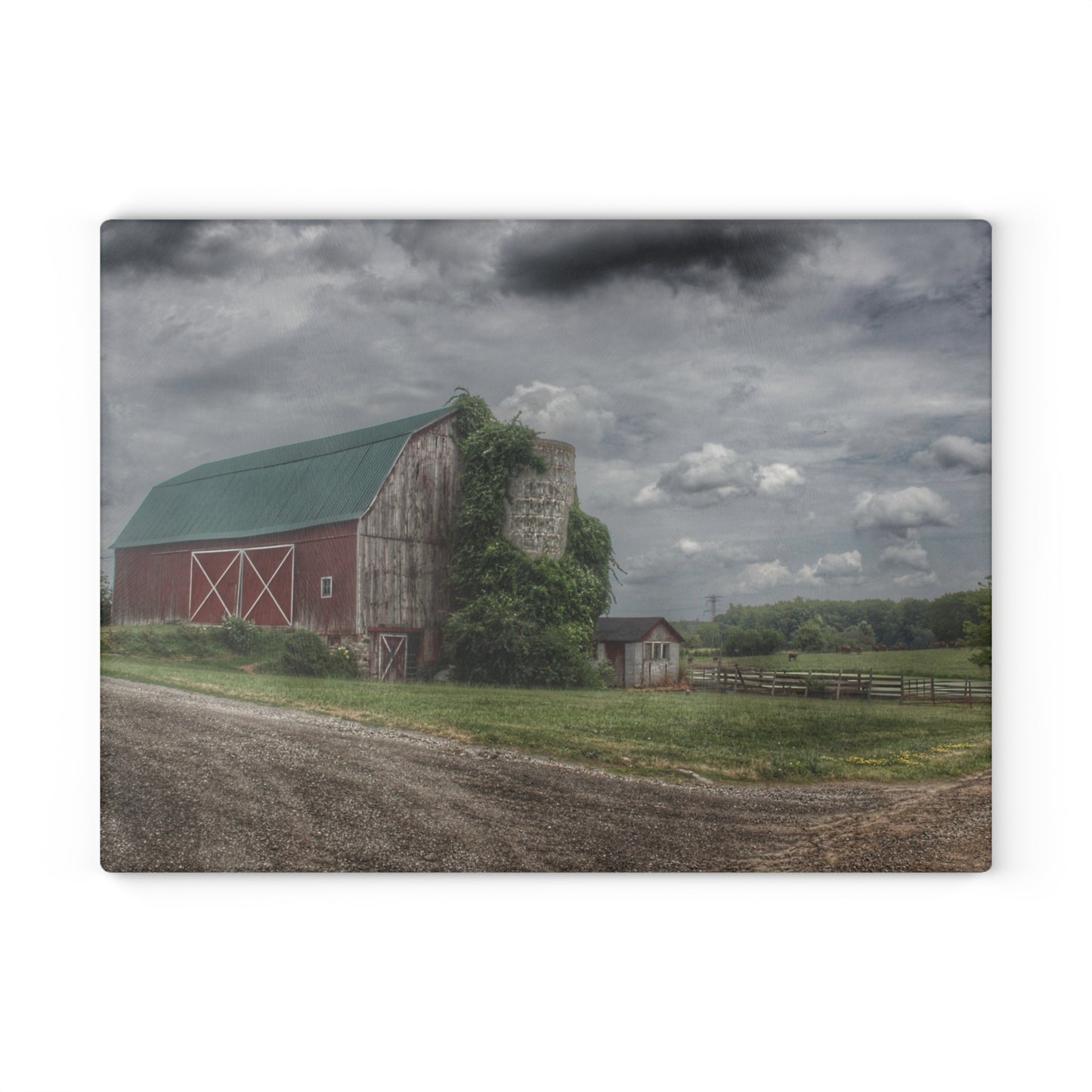 U R There Photography West Hunters Creek Road Red II Rustic Farmhouse Tempered-Glass Cutting Board