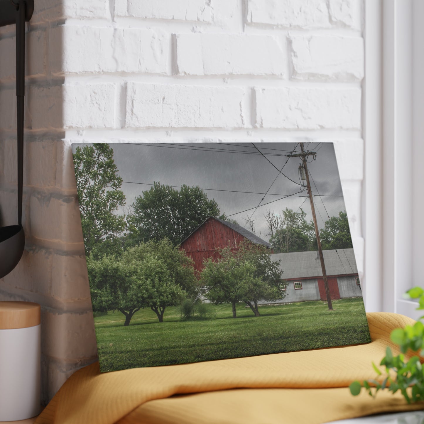 U R There Photography Hidden Red of M-24 Rustic Farmhouse Tempered-Glass Cutting Board