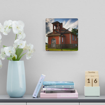 U R There Photography North Grove Road Schoolhouse I Rustic Farmhouse Acrylic Analog Wall Clock