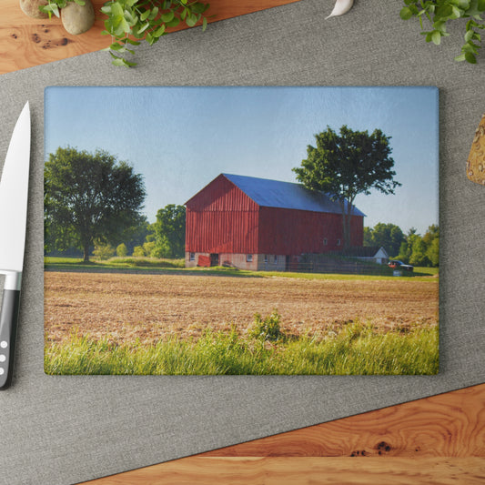 U R There Photography Morris Road Red Rustic Farmhouse Tempered-Glass Cutting Board