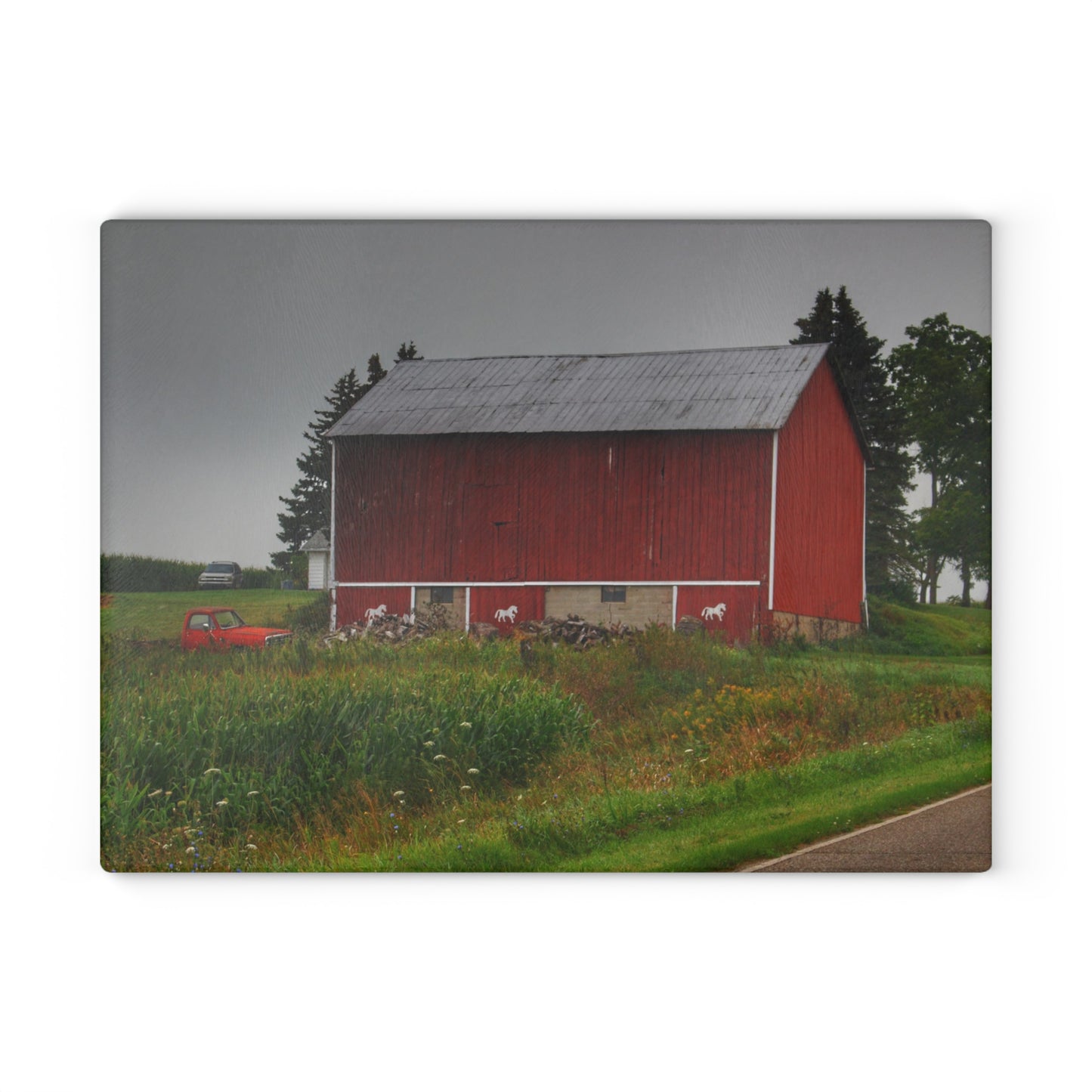 U R There Photography Brown Road Horse Barn I Rustic Farmhouse Tempered-Glass Cutting Board