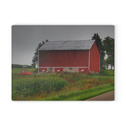U R There Photography Brown Road Horse Barn I Rustic Farmhouse Tempered-Glass Cutting Board