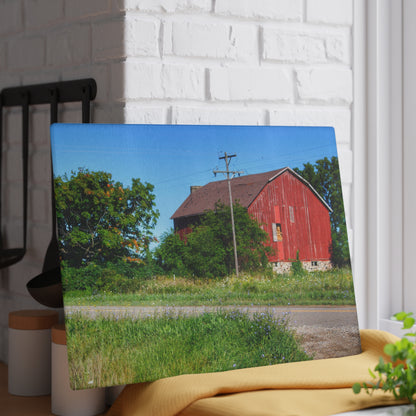 U R There Photography Armstrong Road Red II Rustic Farmhouse Tempered-Glass Cutting Board