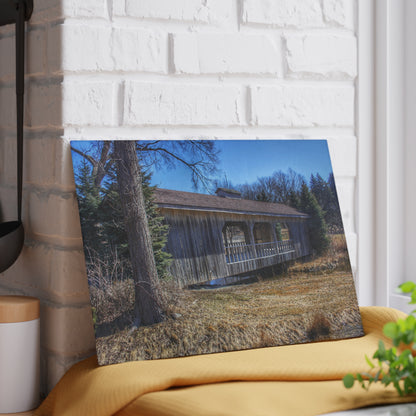 U R There Photography Covered Bridge of Campground Road I Rustic Farmhouse Tempered-Glass Cutting Board