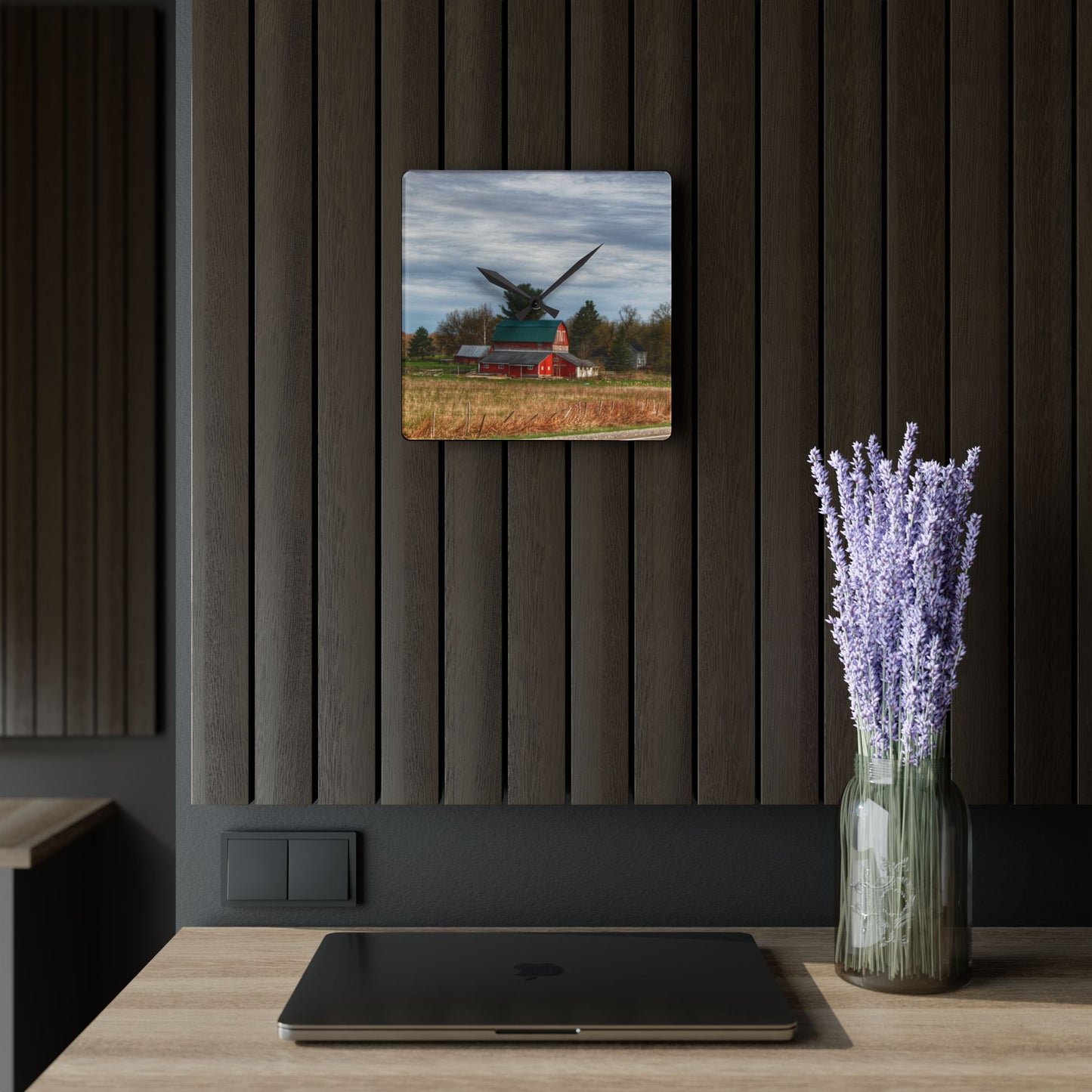 U R There Photography M-24 TnT Red II Rustic Farmhouse Acrylic Analog Wall Clock