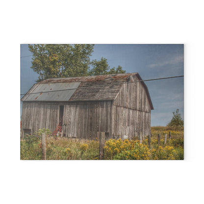 U R There Photography Schott Road Grey I Rustic Farmhouse Tempered-Glass Cutting Board