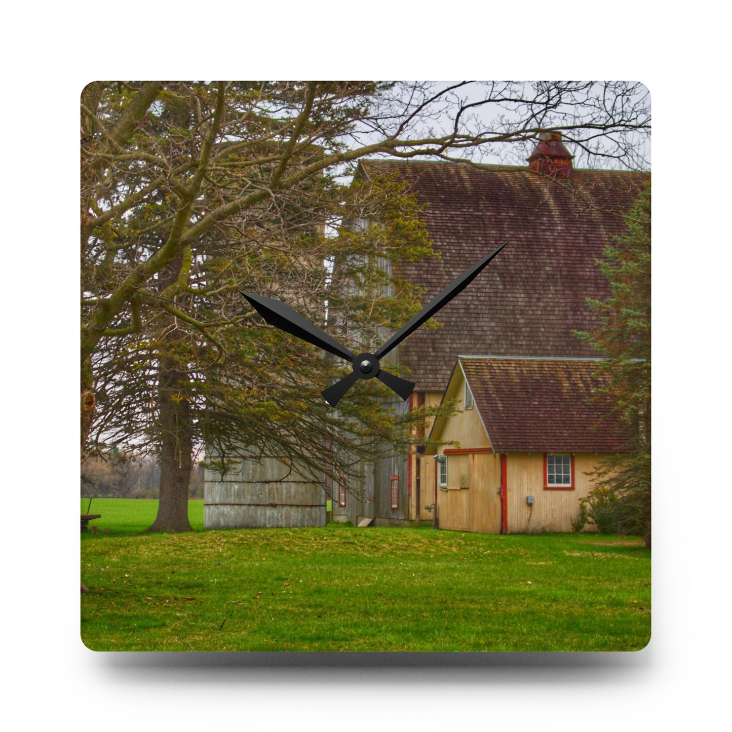 U R There Photography Romeo Van Dyke Grey Rustic Farmhouse Acrylic Analog Wall Clock