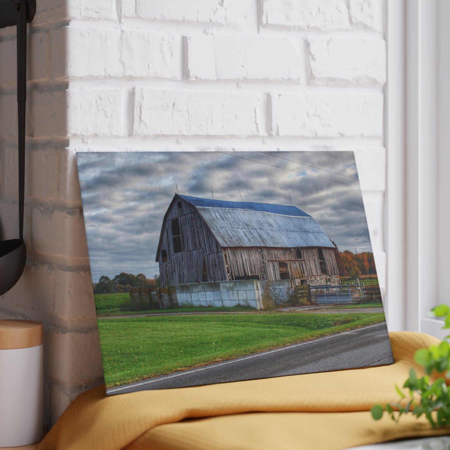 U R There Photography Marlette Road Haybarn Rustic Farmhouse Tempered-Glass Cutting Board