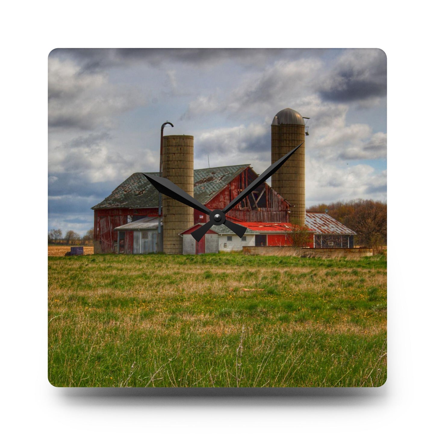 U R There Photography Centerline Road Red Rustic Farmhouse Acrylic Analog Wall Clock