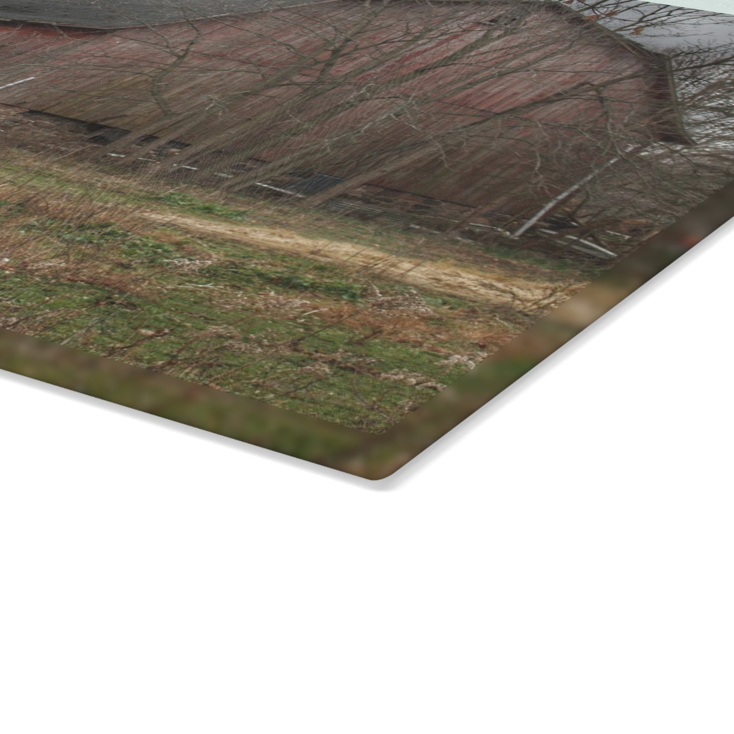 U R There Photography Blair Road Barn and Horse Rustic Farmhouse Tempered-Glass Cutting Board