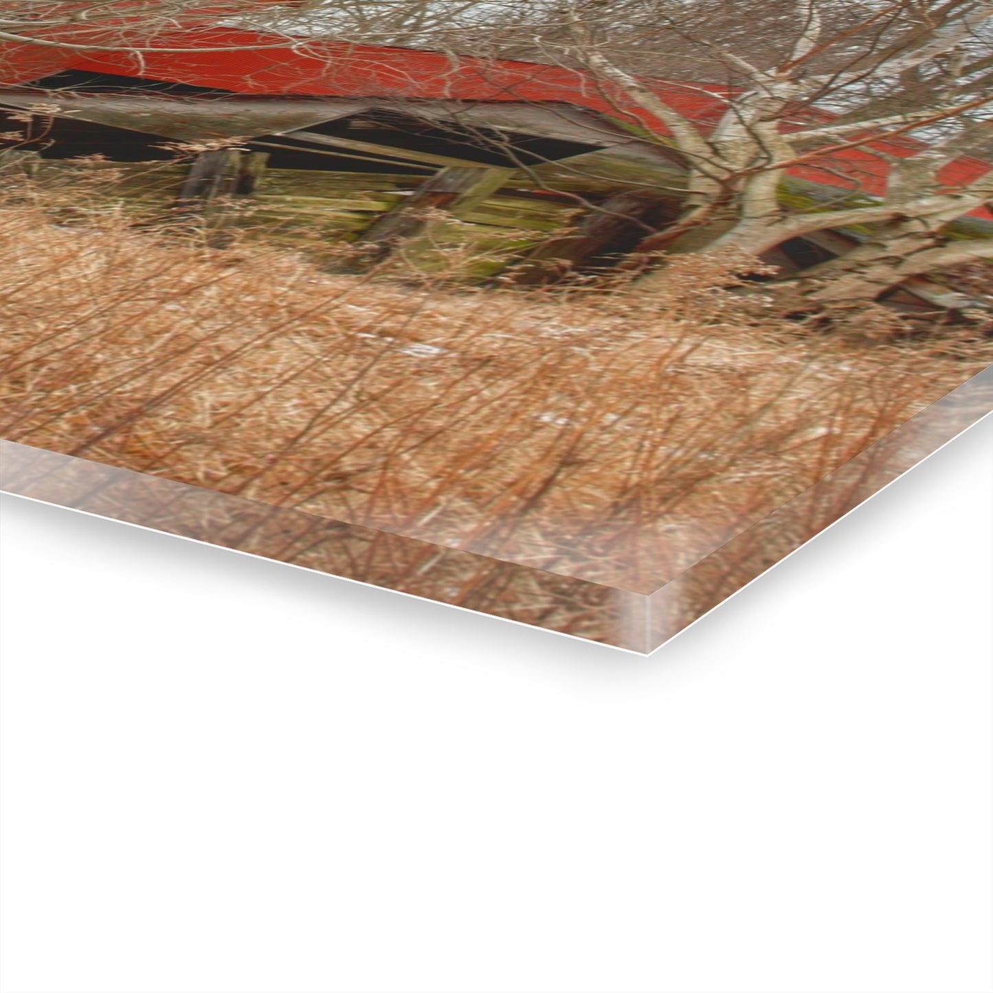 U R There Photography North Five Lakes Road Red Rustic Farmhouse Acrylic Wall Print