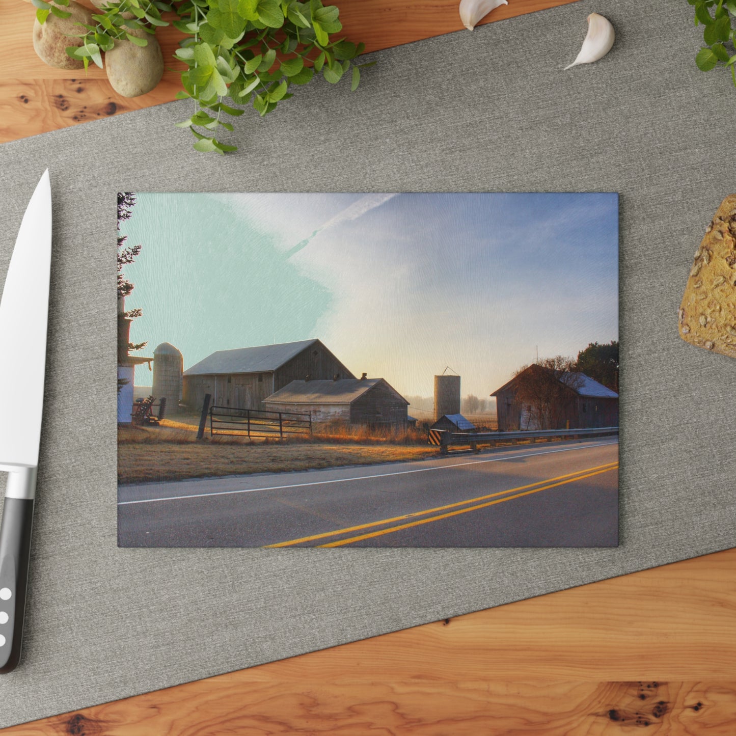 U R There Photography Wilder Road Foggy Morning Greys Rustic Farmhouse Tempered-Glass Cutting Board