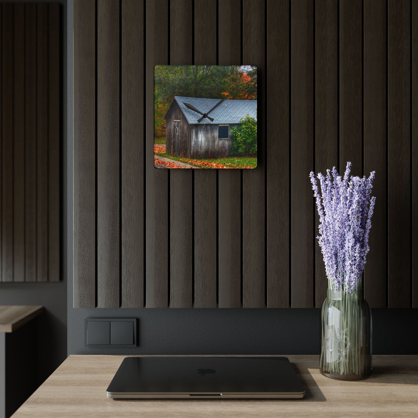 U R There Photography Grey Roadside Shack Rustic Farmhouse Acrylic Analog Wall Clock