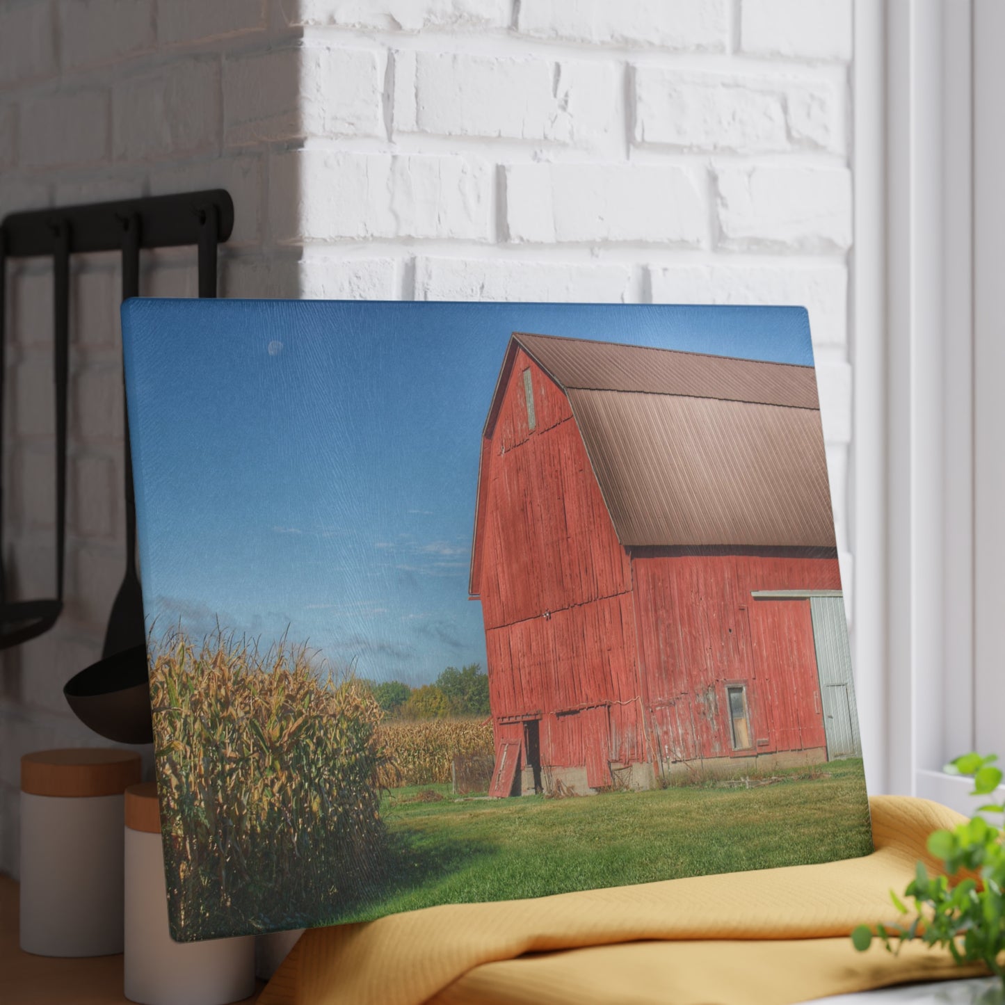 U R There Photography Fargo Road Red I Rustic Farmhouse Tempered-Glass Cutting Board