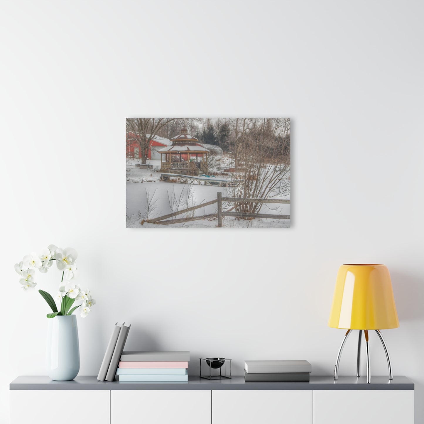 U R There Photography Columbiaville Gazebo in Winter Rustic Farmhouse Acrylic Wall Print