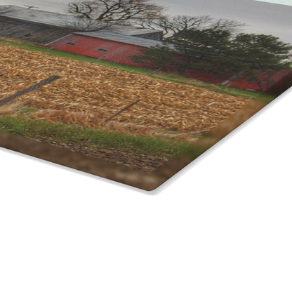 U R There Photography Dryden Road Gable Grey and Silo Rustic Farmhouse Tempered-Glass Cutting Board