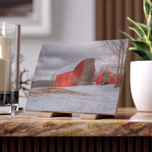 U R There Photography Catlin Reds in Winter II Rustic Farmhouse Decorative Ceramic Tile