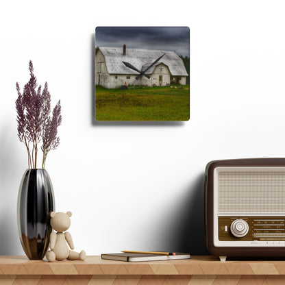 U R There Photography Milliman Road White Rustic Farmhouse Acrylic Analog Wall Clock