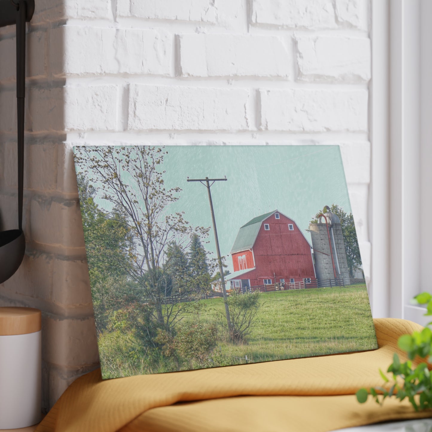 U R There Photography Stewart Road Red I Rustic Farmhouse Tempered-Glass Cutting Board