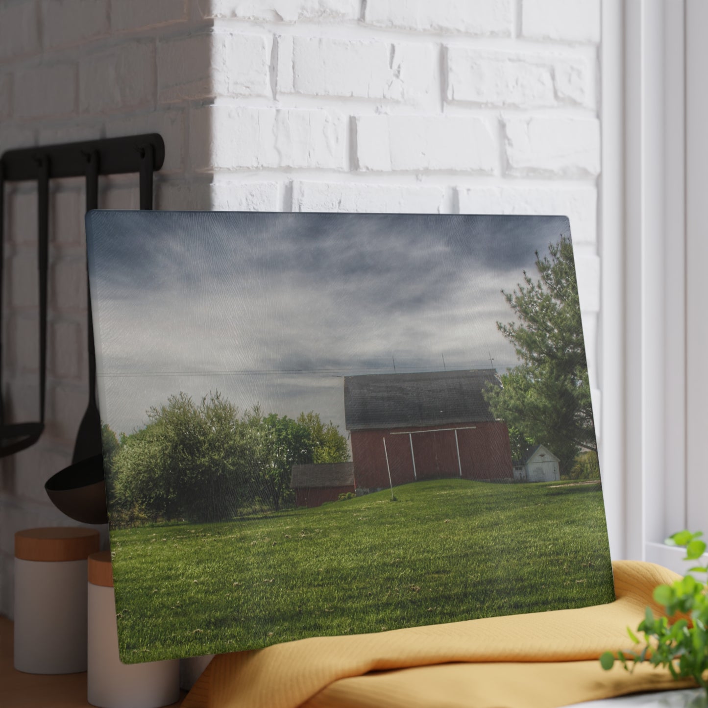 U R There Photography Kings Mill Red I Rustic Farmhouse Tempered-Glass Cutting Board